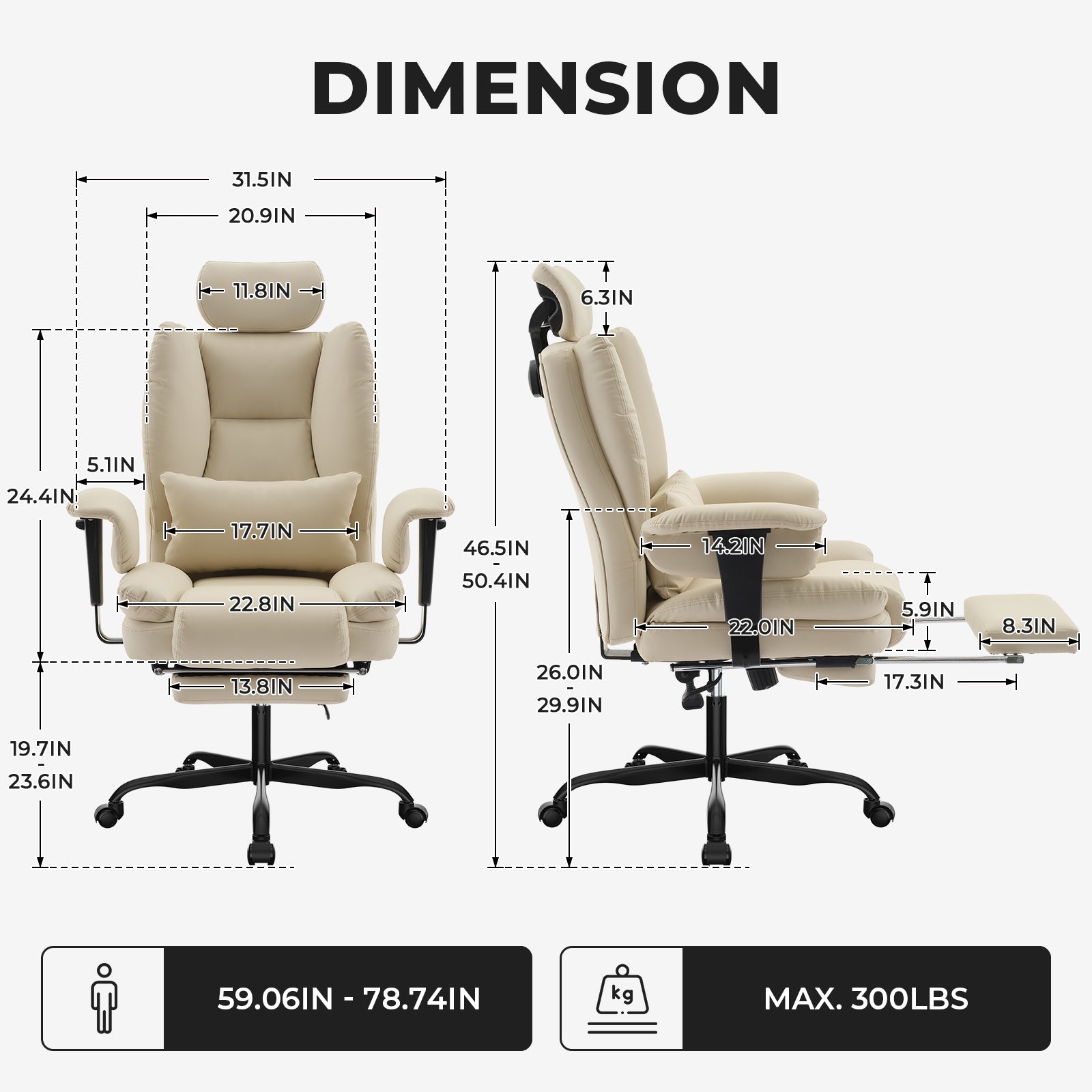 Office Chair Ergonomic 200 kg PU Leather Computer Chair with Lumbar Support and High Backrest, Ergonomic Desk Chair with Lift
