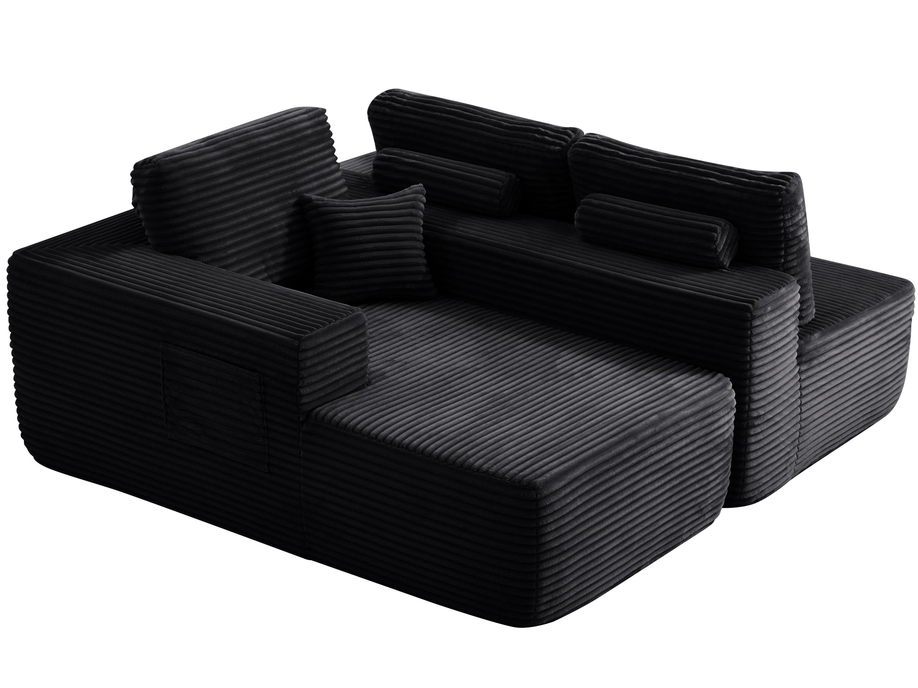 104' Cloud Sectional Sofa with L-Shape Chaise and Side Pockets , Modern Modular Design, Deep Seating, Upholstered Couch for Living Room/Bedroom, No Assembly Required (Plush Fabric), Black, Left-facing - Grand Goldman Shop