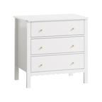 White 3 Drawer Dresser for Bedroom, Modern MDF Painted Chest of Drawers with Gold Knobs, Wooden Storage Cabinet for Kids, Nur