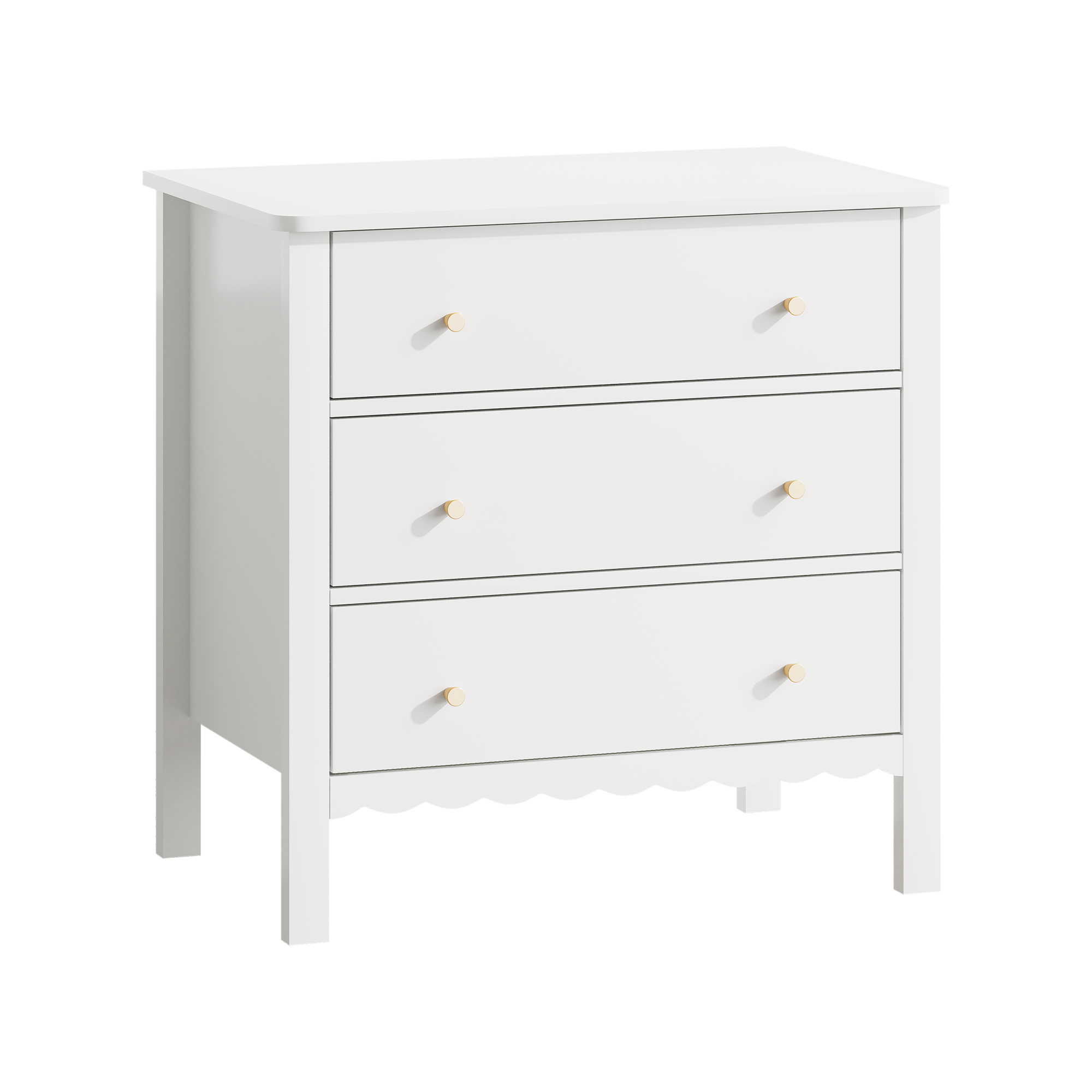 White 3 Drawer Dresser for Bedroom, Modern MDF Painted Chest of Drawers with Gold Knobs, Wooden Storage Cabinet for Kids, Nur
