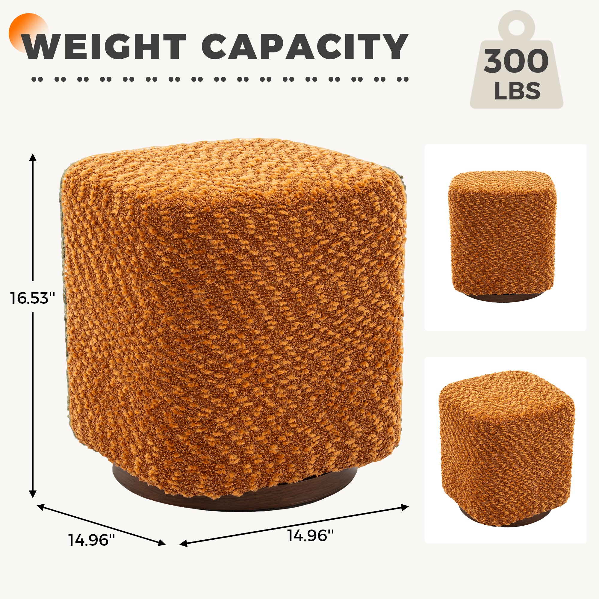 Orange 360° Swivel Vanity Stool, Upholstered Makeup Chair with Modern Design, Polyester Fabric, 15x15x16.53 Inches - Grand Goldman Shop