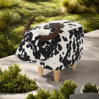 Cow-Shaped Ottoman Footstool, Black and White Modern Accent Stool with Velvet Horns, Fabric Body, Birch Legs - Grand Goldman Shop