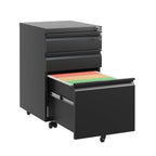 Black Metal 3 Drawer Mobile File Cabinet with Lock for Home Office Organizer, Fully Assembled - Grand Goldman