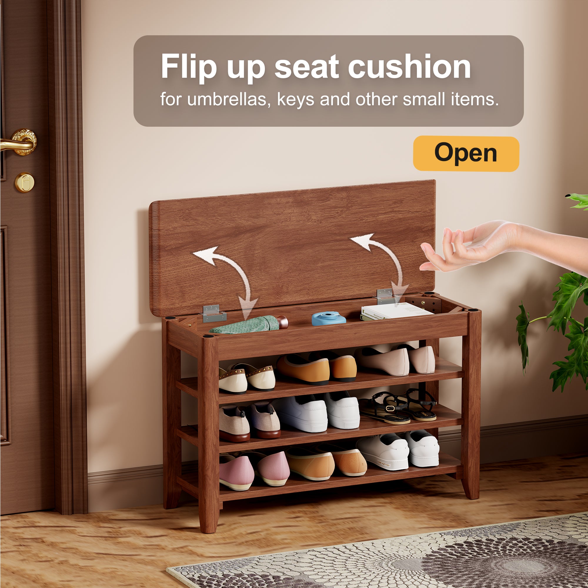 Adjustable shoe-changing bench, storage bench, hidden storage. With a load-bearing capacity of up to 550 pounds, suitable for bedrooms and corridors. 100% solid wood. - Grand Goldman Shop