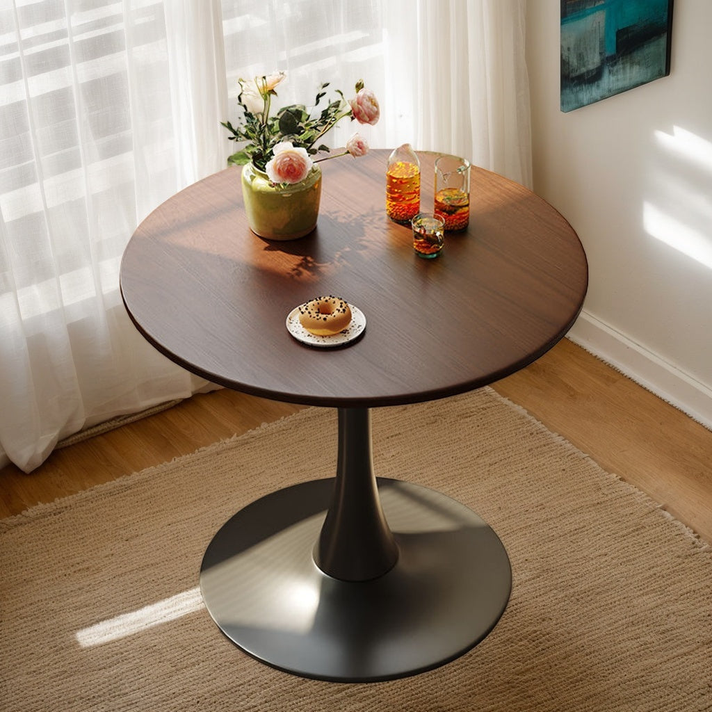 Walnut Round Table, Modern Dining Table, Dining Table, MDF Top and Steel Base Tulip Round Kitchen Table, Kitchen Table, Mid Century Coffee Table for Living Room 24 Inch, Oval Dining Table - Grand Goldman Shop