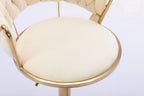 Set of 2  Bar Stools,with Chrome Footrest and Base Swivel Height Adjustable Mechanical Lifting Velvet + Golden Leg Simple Bar Stool-Cream - Grand Goldman Shop