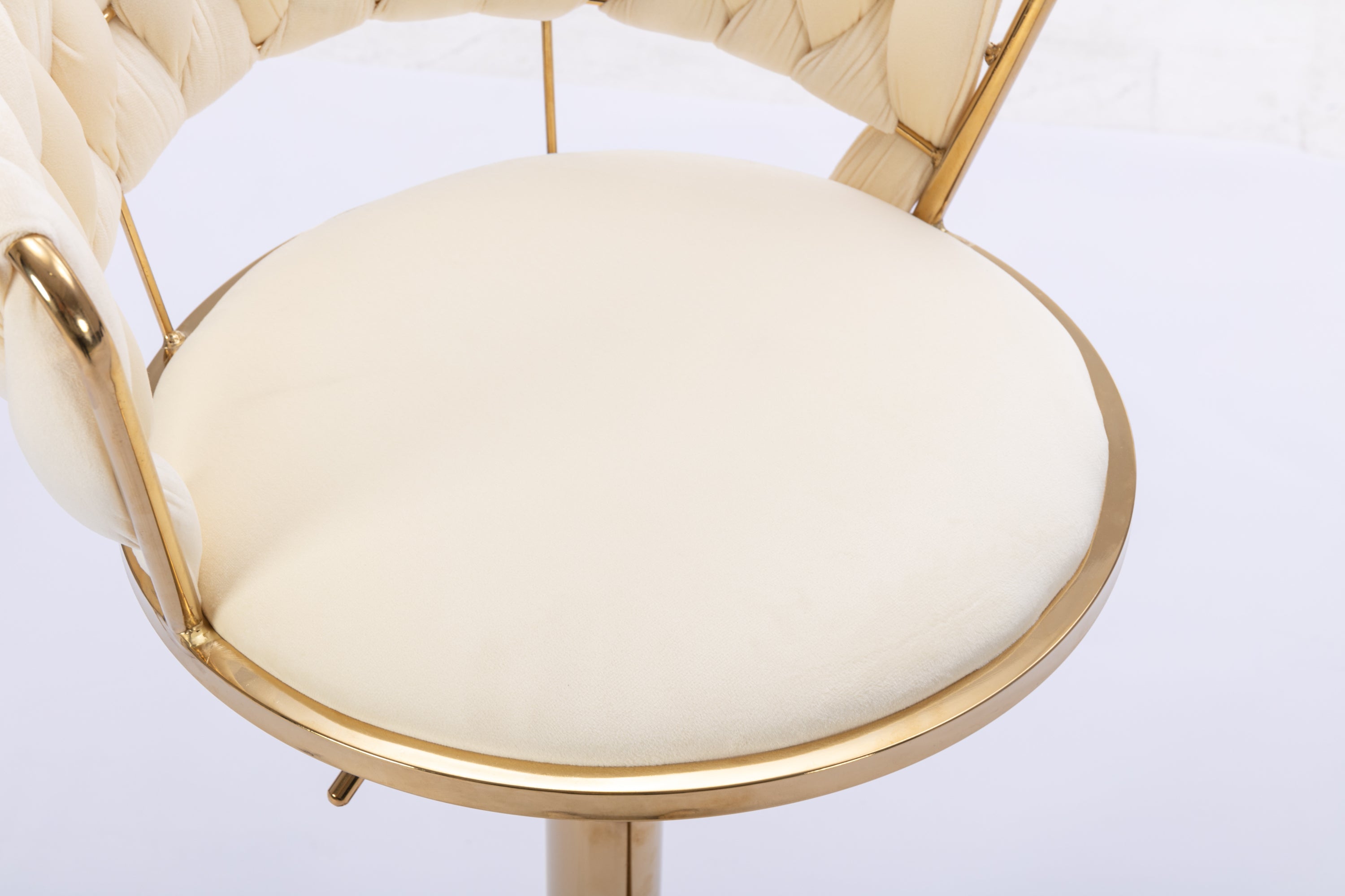 Set of 2  Bar Stools,with Chrome Footrest and Base Swivel Height Adjustable Mechanical Lifting Velvet + Golden Leg Simple Bar Stool-Cream - Grand Goldman Shop