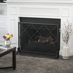 Minimalist Single Panel Iron Fireplace Screen with Diamond Design in Black - Grand Goldman Shop