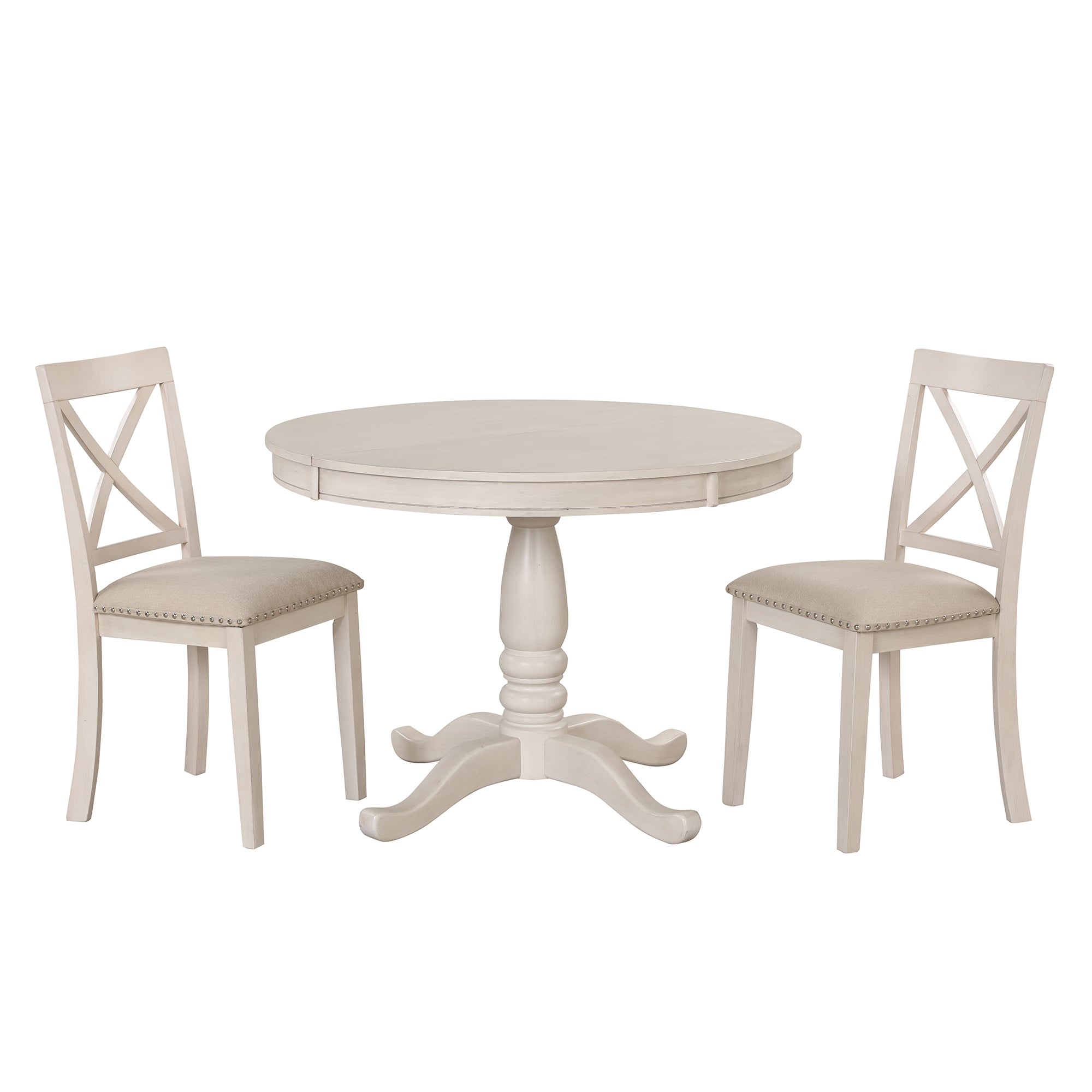 Antique White Modern Dining Table Set for 4 with Round Table and Chairs, Solid Wood & MDF - Grand Goldman Shop