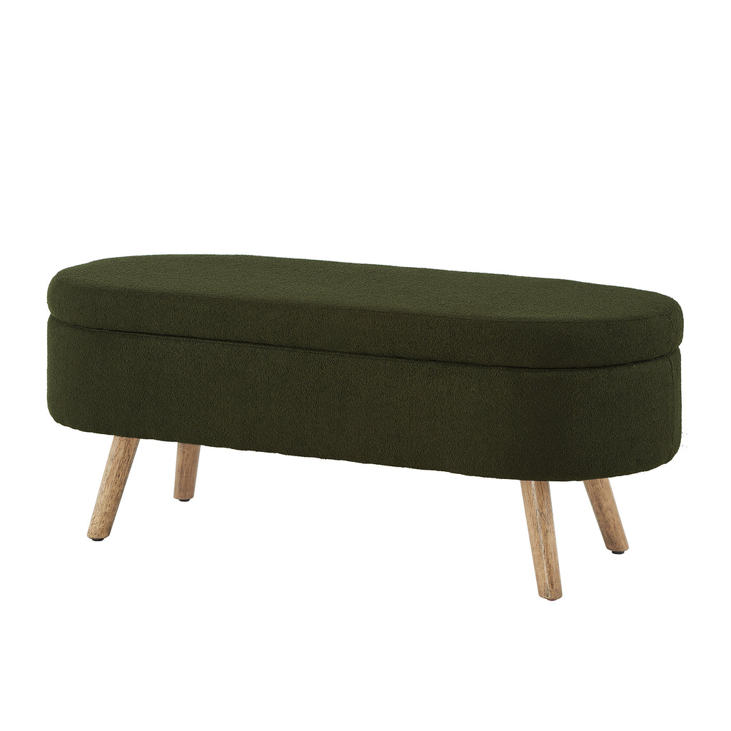 Luxury Oval Boucle Storage Ottoman Bench with Wood Legs 350lb Weight Capacity & Safety Hinge, for Living Room, Bedroom Entryway,DARK GREEN - Grand Goldman Shop