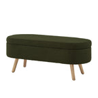 Luxury Oval Boucle Storage Ottoman Bench with Wood Legs 350lb Weight Capacity & Safety Hinge, for Living Room, Bedroom Entryway,DARK GREEN - Grand Goldman Shop