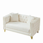 58'Chesterfield Velvet Sofa,2 Seater Deep Seat Sofa,Modern Sofa with Button Nailhead,Square Arm Couches,Furniture for Living Room,Bedroom,Office(Beige) - Grand Goldman Shop