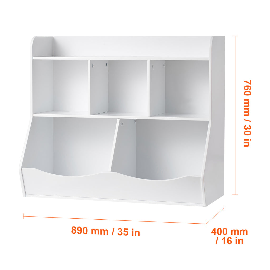 Wood Kid Storage Cubby, Toy Storage Organizer with Bookshelf, 5-Cubby Wood Toy Storage Cabinet, Children Book Toy Shelf for K