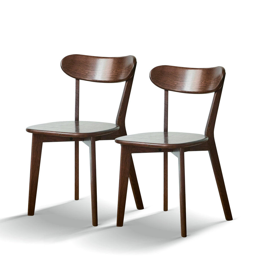 Natural Oak Dining Chair Set of 2 - Solid Wood, Walnut Finish, 46.5 * 54 * 80cm - Grand Goldman Shop