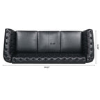 84.65' BLACK PU Rolled Arm Chesterfield Three Seater Sofa. - Grand Goldman Shop