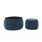 Dark Blue Round Storage Ottoman with 2 in 1 Function as End Table and Ottoman, Eucalyptus Wood and Foam, 25'x25'x14.7' - Grand Goldman Shop