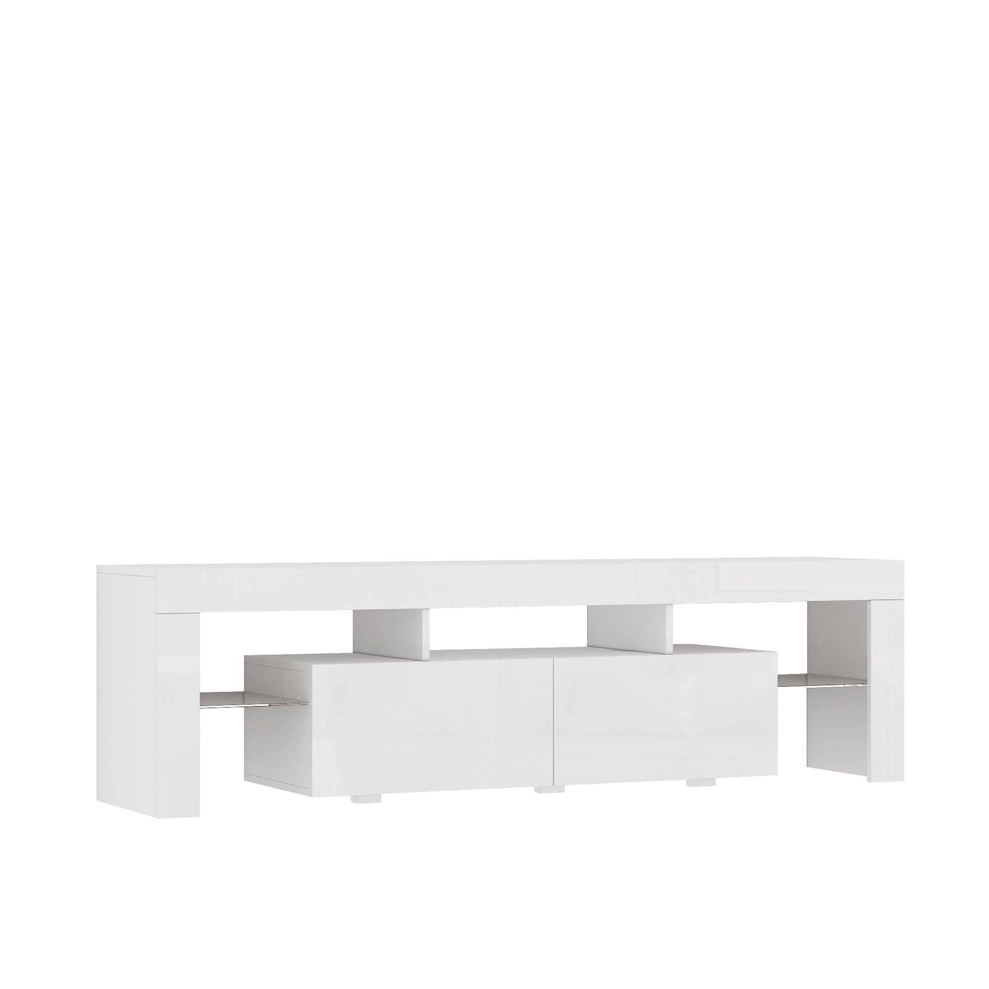 High gloss TV Stand with LED Lights for TVs up to 65'', Modern TV Console with Storage Cabinets for Living Room - Grand Goldman Shop