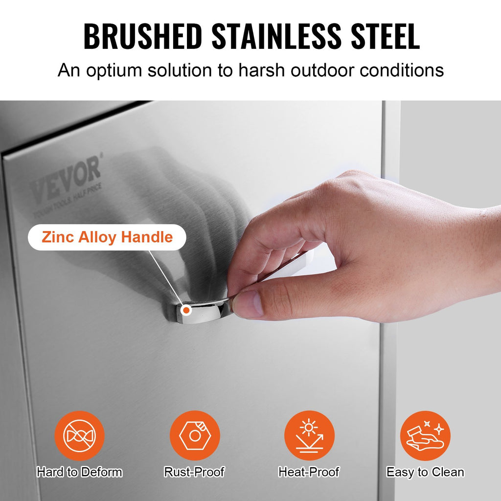 Pull Out Trash Drawer 13.4Wx26Hx19.6D Inch Lower Sliding Rails Stainless Steel Roll Out Trash Bin Pull Out Tray Outdoor Kitchen Trash Drawer with Handle for BBQ Island Grill Station - Grand Goldman Shop