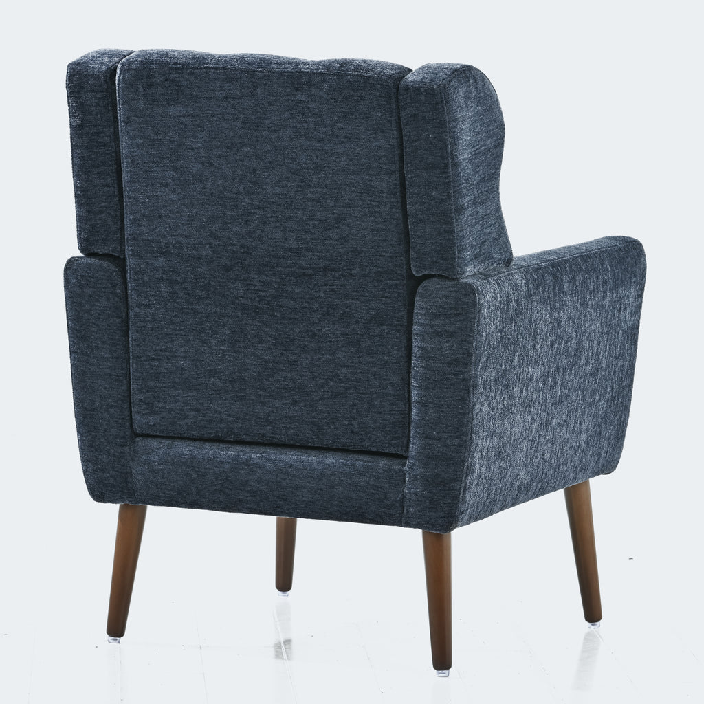 Modern Accent Chair,Chenille Arm Chairs for Living Room,Upholstered Mordern Armchair,Comfy Soft Padded Lounge Chair in Small Space, Bedroom, w/Pillow, Solid Wood Leg (Dark Blue) - Grand Goldman Shop