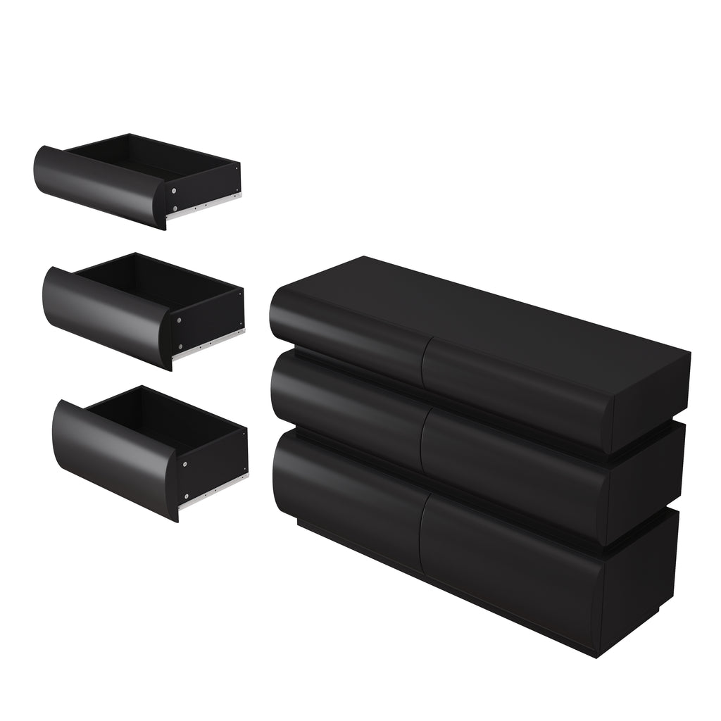 Minimalist Modern 6 Drawer Dresser in Black, Handle-Free Design with Wide Storage, MDF Construction, 43.31 x 15.75 x 29.53 inches - Grand Goldman Shop