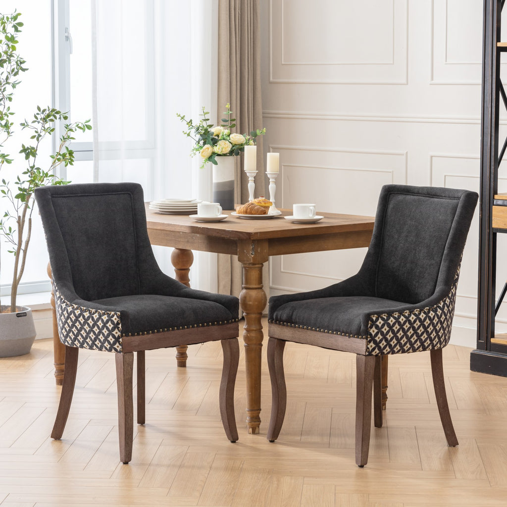A&A Furniture, Ultra Side Dining Chair, Thickened fabric chairs with neutrally toned solid wood legs, Bronze nail head, Set of 2, Blue - Grand Goldman Shop