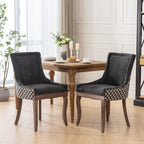 A&A Furniture, Ultra Side Dining Chair, Thickened fabric chairs with neutrally toned solid wood legs, Bronze nail head, Set of 2, Blue - Grand Goldman Shop