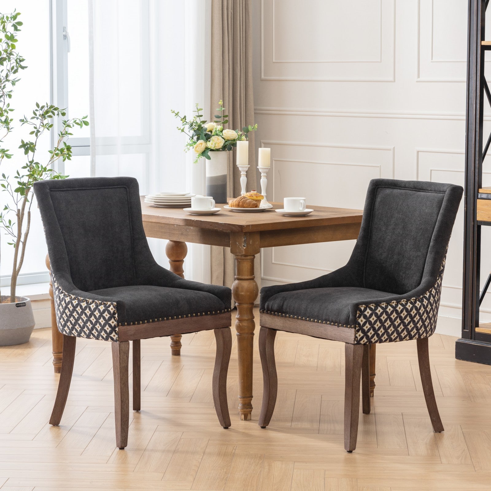 A&A Furniture, Ultra Side Dining Chair, Thickened fabric chairs with neutrally toned solid wood legs, Bronze nail head, Set of 2, Blue - Grand Goldman Shop
