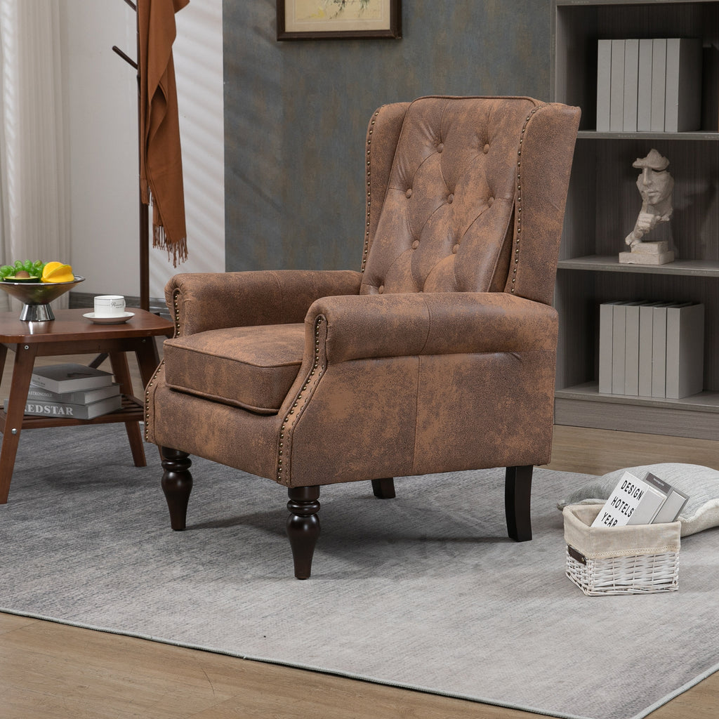 Modern Coffee Wood Frame Armchair with Sturdy Wood Legs and Microsuede Upholstery for Living Room - Grand Goldman Shop