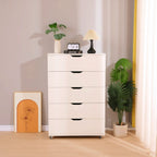 Modern White 5-Drawer Dresser with Wheels – Space-Saving Storage Cabinet with Deep Drawers, Wood Frame, Melamine Finish - Grand Goldman Shop