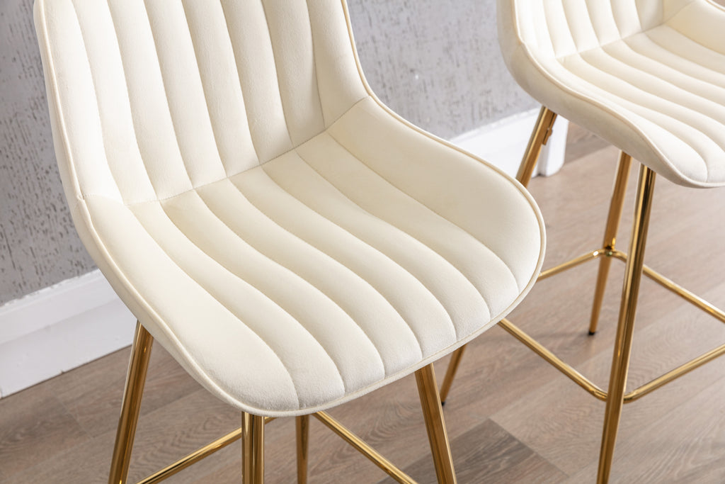 26 Inch Set of 2 Bar Stools,with Chrome Footrest Velvet Fabric Counter Stool Golden Leg Simple Bar Stool,CREAM - Grand Goldman Shop