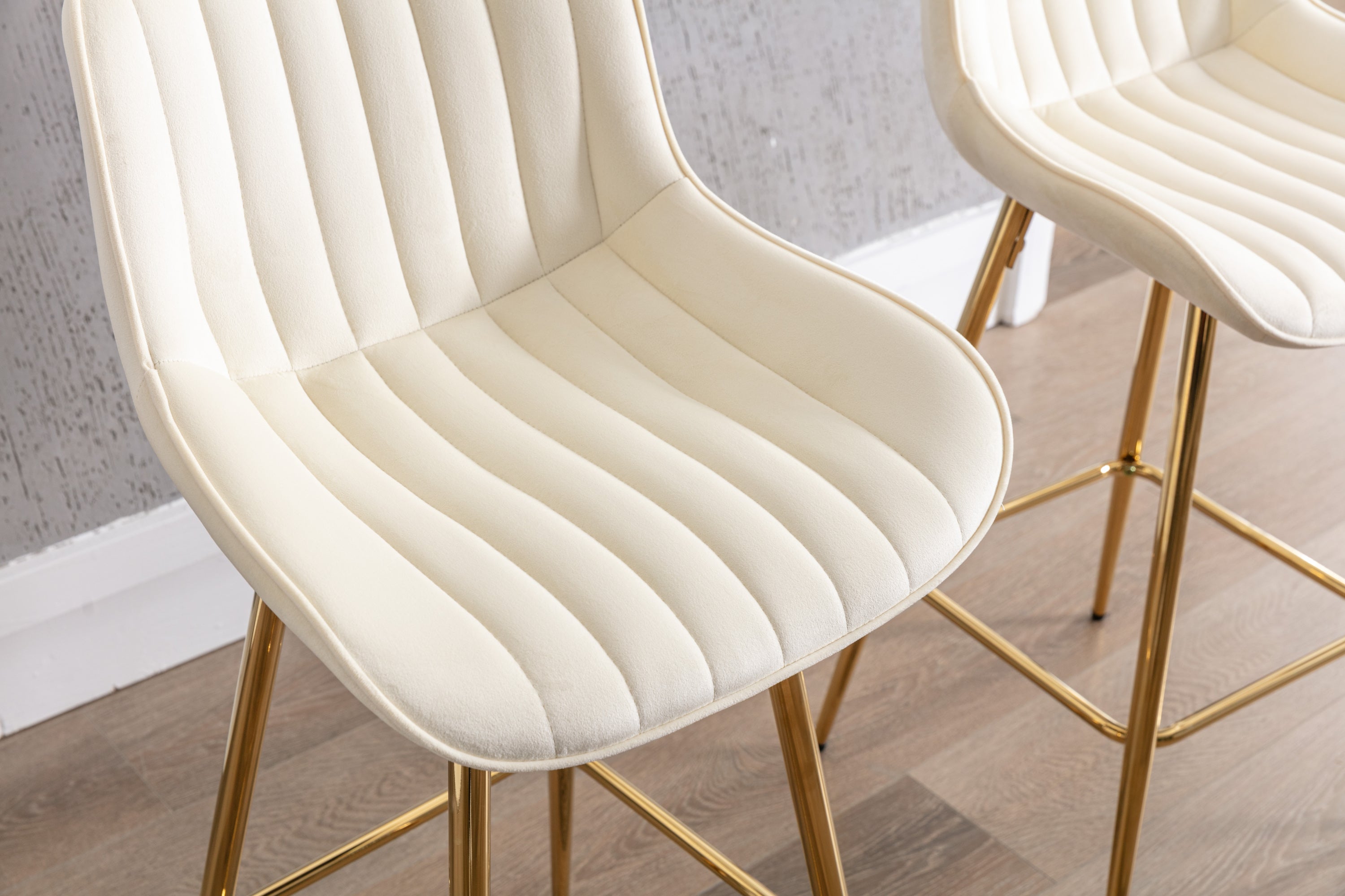 26 Inch Set of 2 Bar Stools,with Chrome Footrest Velvet Fabric Counter Stool Golden Leg Simple Bar Stool,CREAM - Grand Goldman Shop