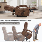 Power Brown Leatheraire Lift Recliner Chair Dual Motor Infinite Position Up to 350 LBS with Solid Wood Armrests, Heat Massage and Heavy Duty Motion Mechanism - Grand Goldman Shop