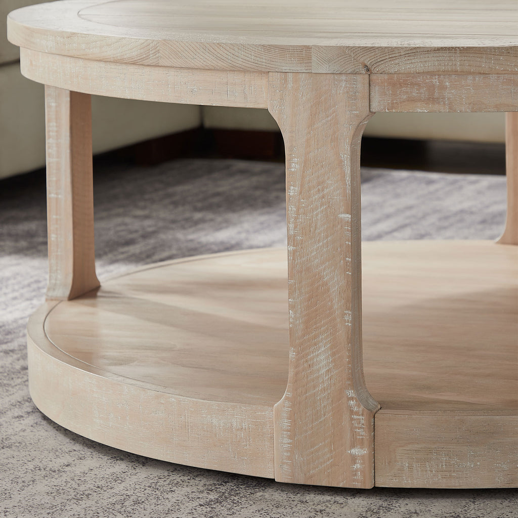 40inch Large Curved 2 Tier Traditional Round Circle Wooden Center Coffee Table,Rounded Table with Wheels,Mid Century Rustic Style Table for living Room,Office,Apartment,OAK - Grand Goldman Shop