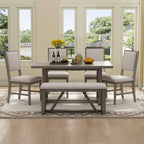 TREXM 6-Piece Retro Dining Table Set for 6, 60' Wood Kitchen Table and Chairs Set of 4 with Bench Designed Trestle Base for kitchen & Dining Room (Gray) - Grand Goldman Shop