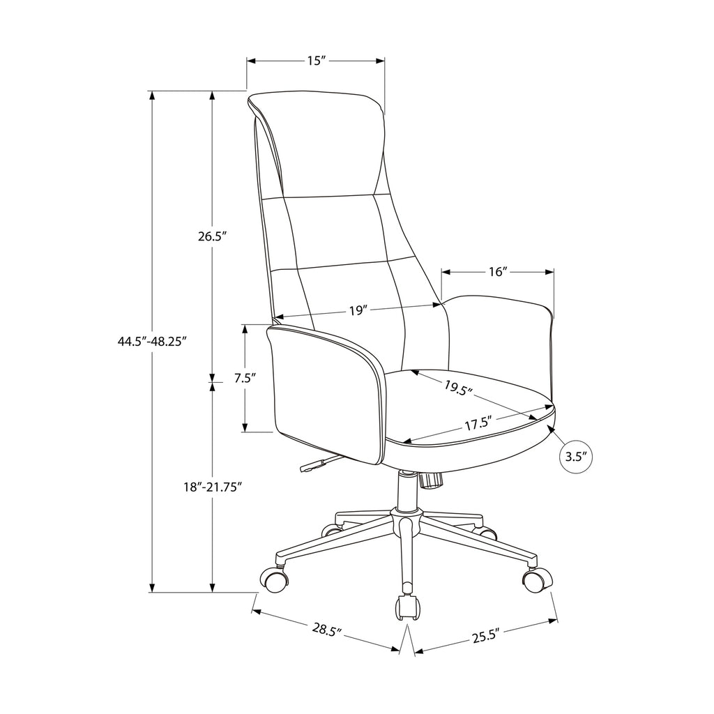 Contemporary Office Chair with Adjustable Height, Ergonomic Design, Black Leather-Look Upholstery, Chrome Metal Base, Modern 