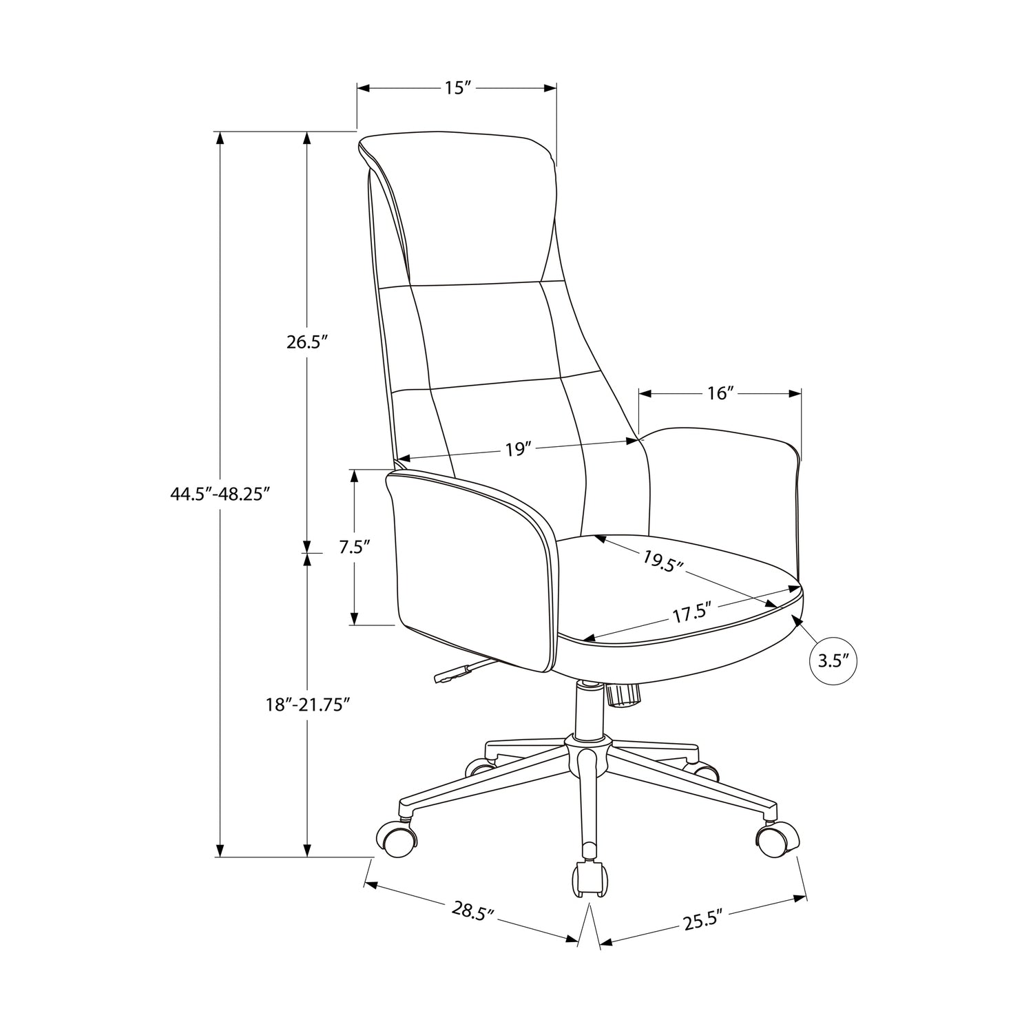 Contemporary Office Chair with Adjustable Height, Ergonomic Design, Black Leather-Look Upholstery, Chrome Metal Base, Modern 