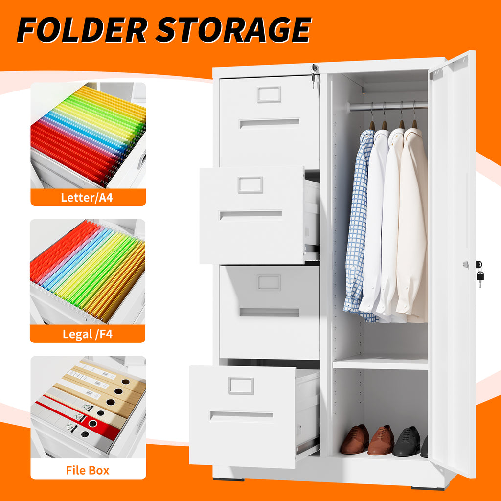 Metal Storage Vertical Filing Cabinet with Lock, Steel File Locker with 4 Drawers and 1 door for School, Living Room, Bedroom