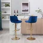 Chrome Footrest and Base Swivel Height Adjustable Mechanical Lifting Velvet + Golden Leg Simple Bar Stool,Set of 2,Navy - Grand Goldman Shop