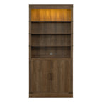 83.4'Tall Modern Bookshelf with Doors, Farmhouse Bookcase with 3-Tier Adjustable Shelves, Display Shelves with LED Light,Larg