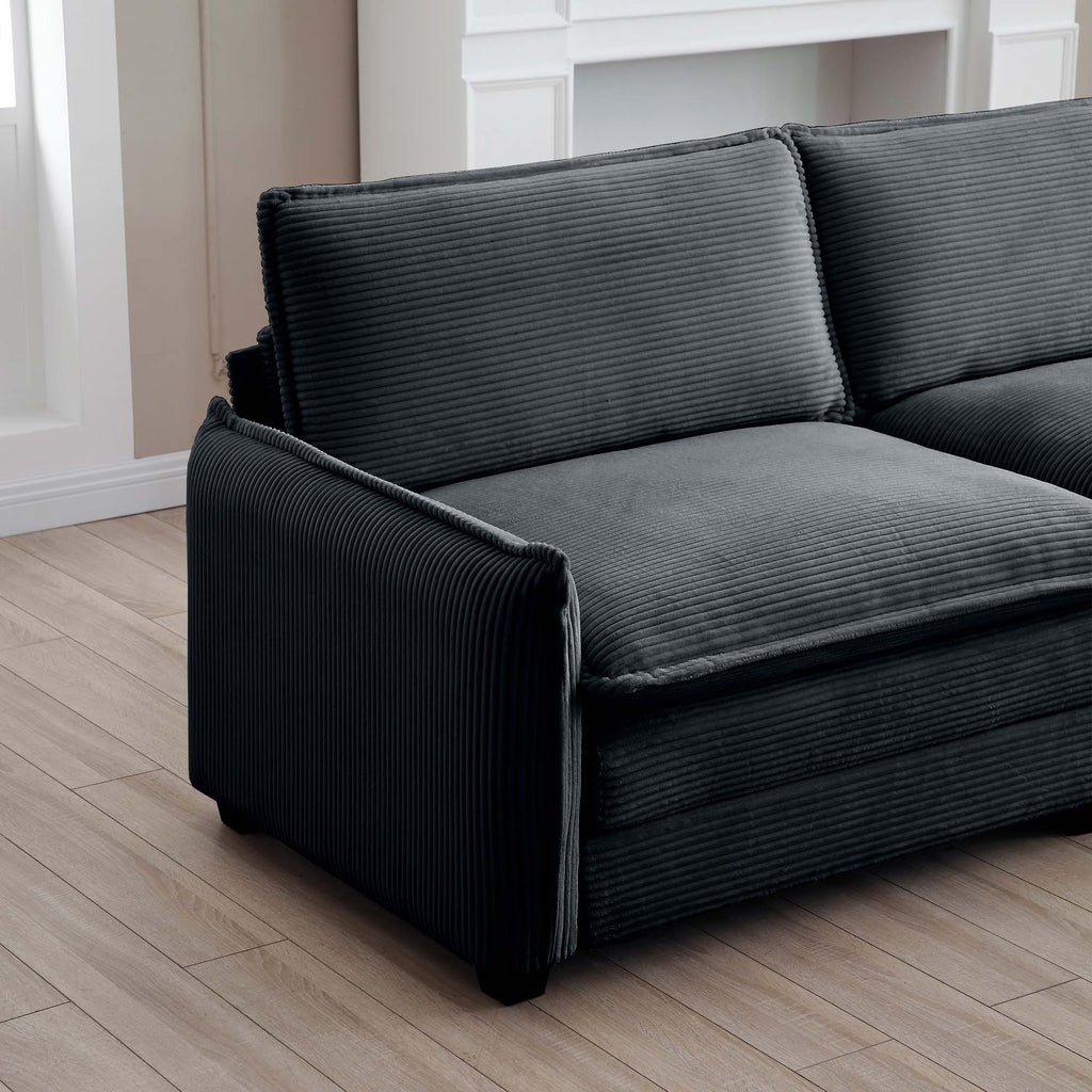 Ottoman Footstool in Corduroy Fabric, Can be Used with 2 Seater Sofas, 3 Seater Sofas and 4 Seater Sofas,Grey Corduroy Fabric - Grand Goldman Shop