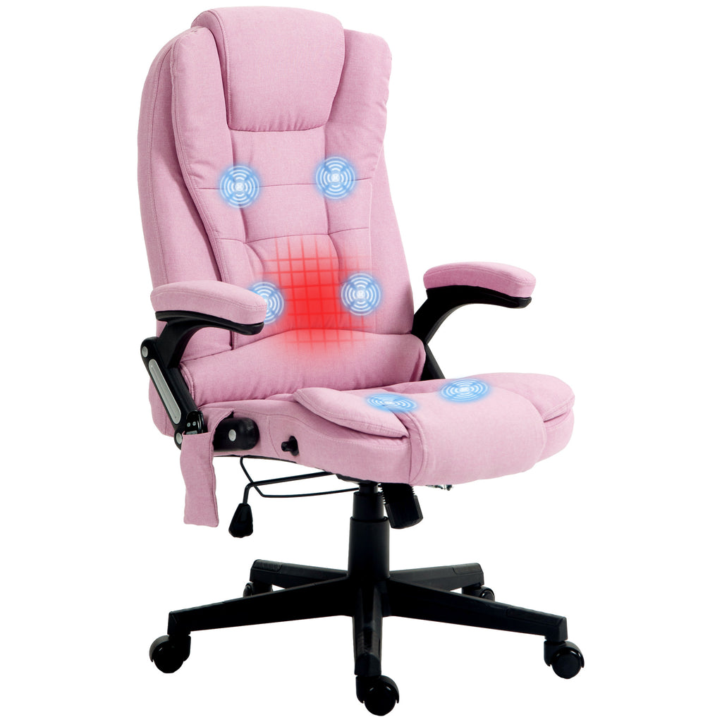 HOMCOM 6 Point Vibrating Massage Office Chair with Heat, Linen High Back Executive Office Chair with Reclining Backrest, Padd