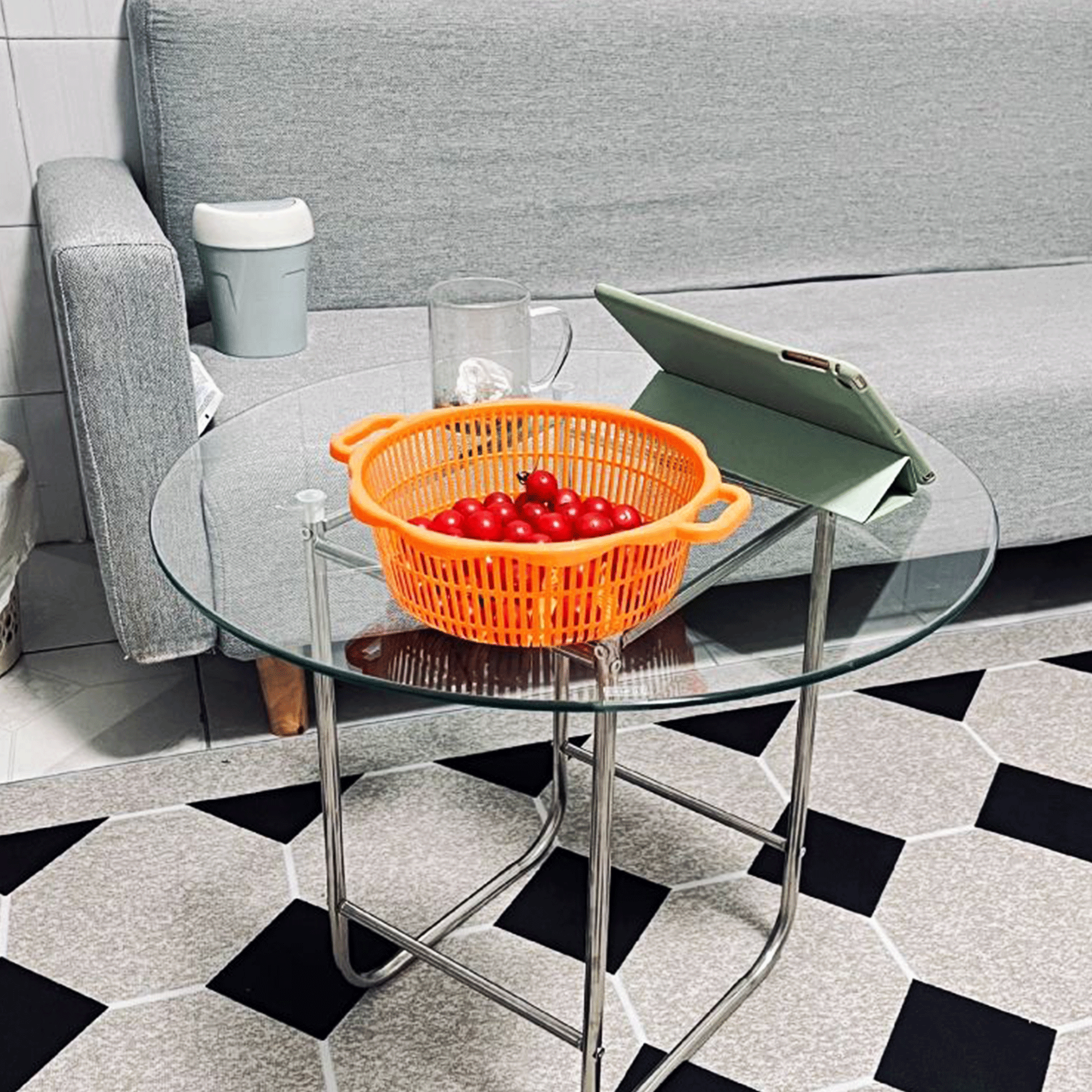 size:18.11 inch.Tempered glass table top round transparent table surface round glass table top round glass sheet. - Grand Goldman Shop