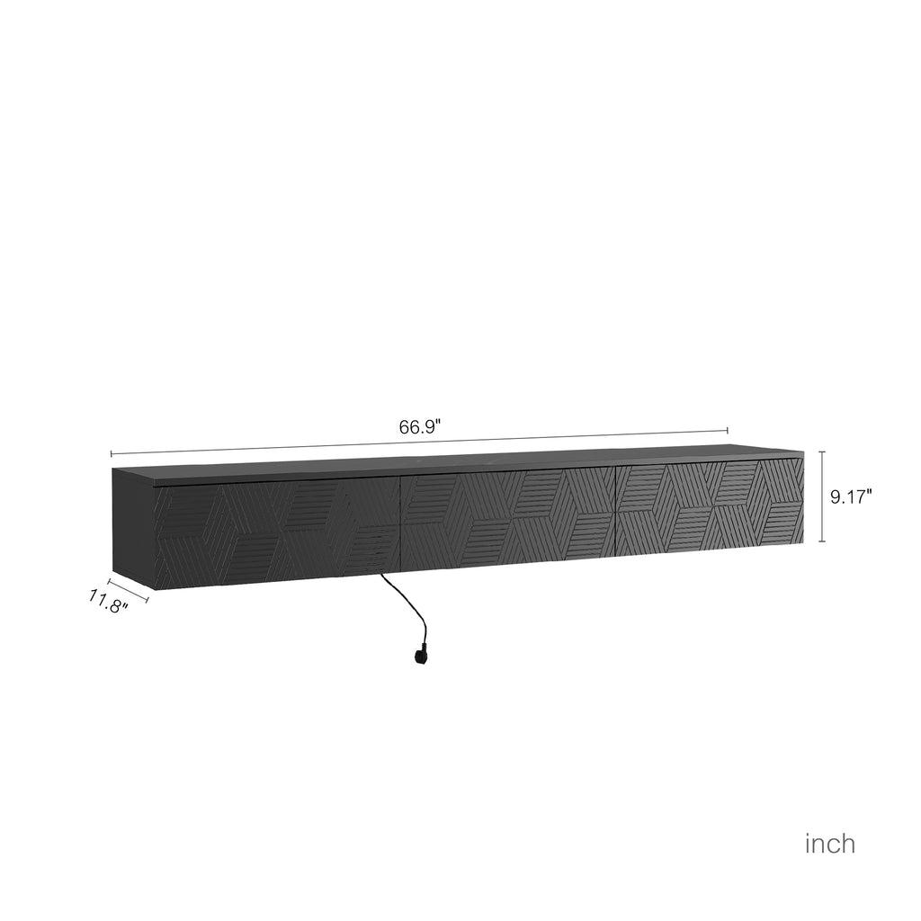 Floating TV Stand Wall Mounted with 16 Color LEDs,67' Modern TV Stand, Floating TV Cabinet Entertainment Center for 55 60 65 Inch TV,Black - Grand Goldman Shop