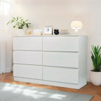 Modern 6 Drawer Dresser with Spacious Countertop and Concealed Handles, Storage Cabinet for Bedroom and Living Room, White MDF - Grand Goldman Shop