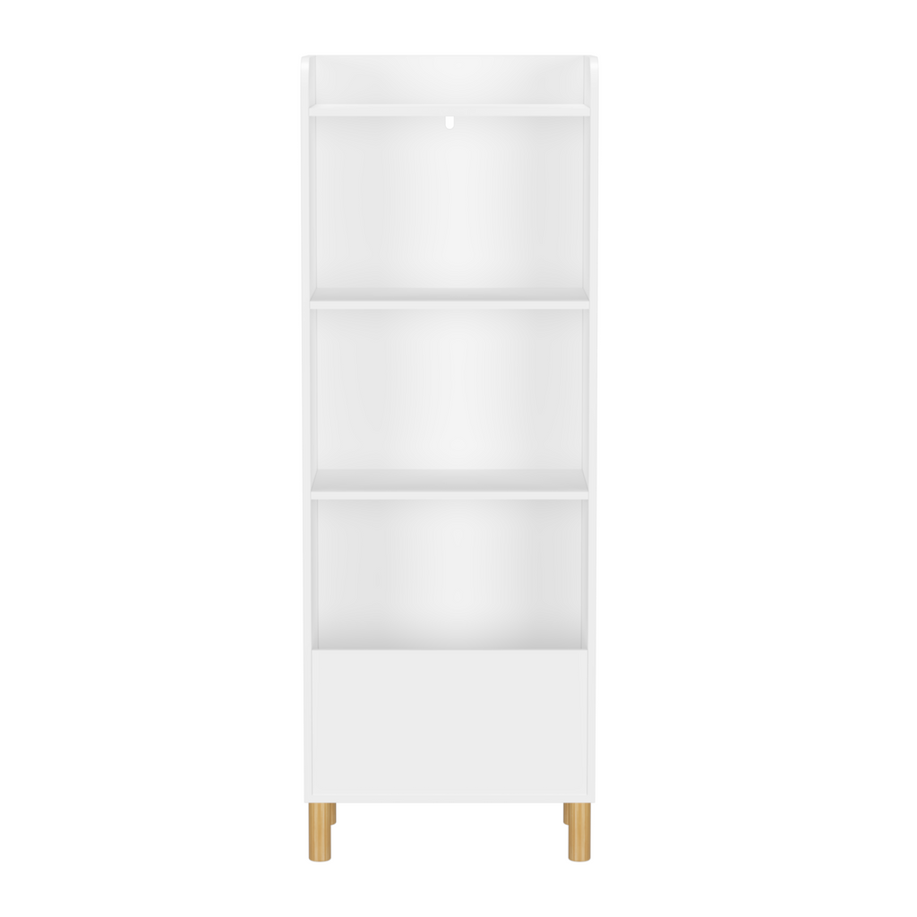 Kids 4-Tier Bookcase, Children's Book Display with Safety Restraint, White MDF & Pine Wood Storage Cabinet for Nursery, Playr