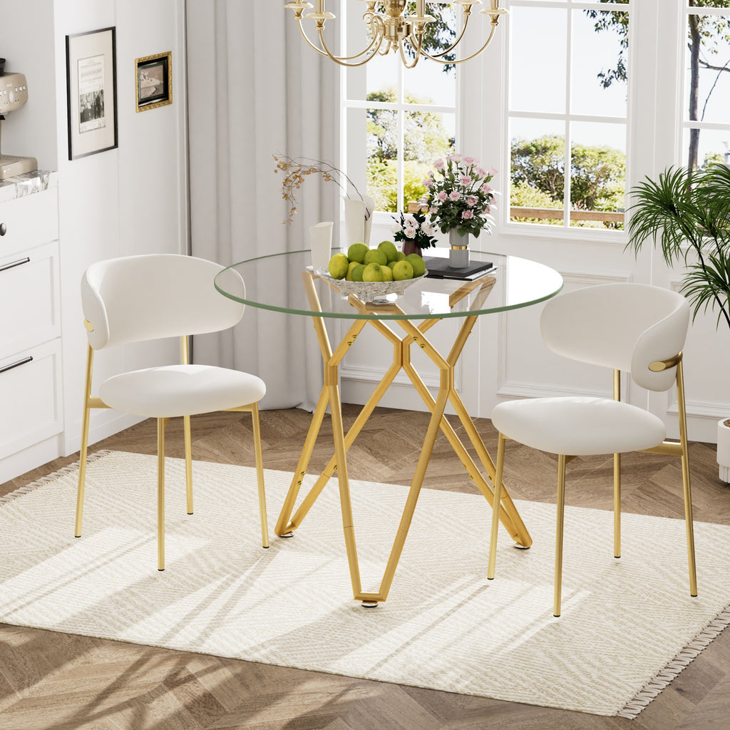 35.4-inch round tempered glass dining table, suitable for 1-4 people, space-saving small kitchen dining table, equipped with sturdy metal table legs, suitable for dining room, living room,Gold - Grand Goldman Shop
