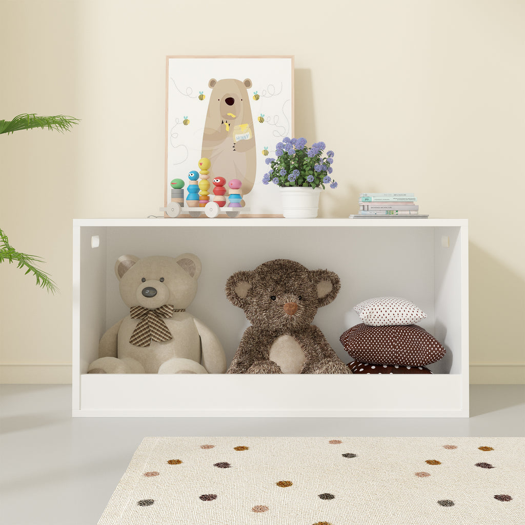 Open Toy Storage Box for Kids, White Wooden Organizer Bin for Plush Toys, Books, Nursery or Playroom Use | Premium Home Decor