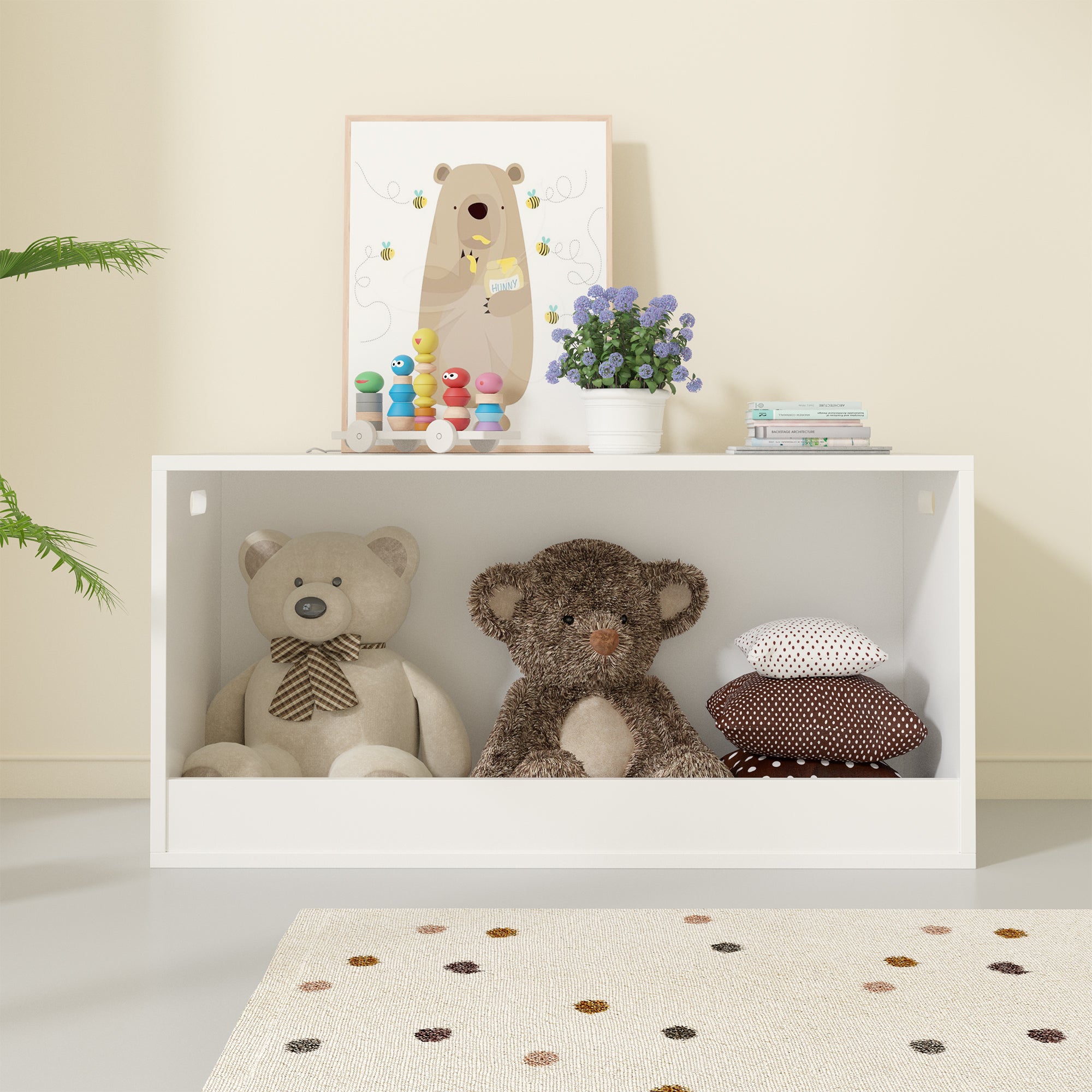 Open Toy Storage Box for Kids, White Wooden Organizer Bin for Plush Toys, Books, Nursery or Playroom Use | Premium Home Decor