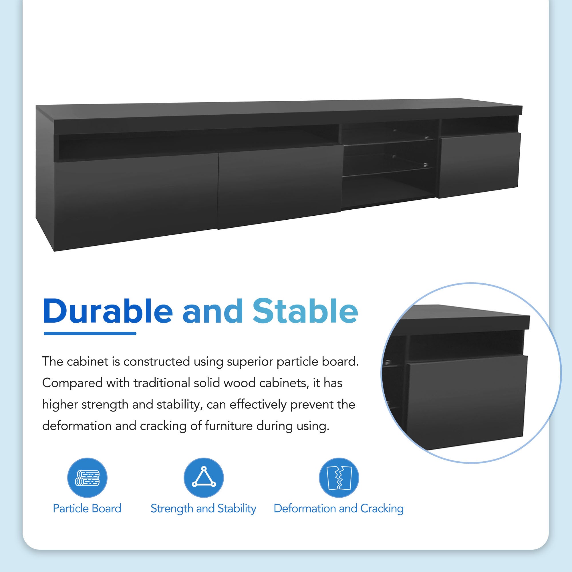 Unique Design TV Stand with 2 Glass Shelves, Ample Storage Space Media Console for TVs Up to 105', Versatile TV Cabinet with LED Color Changing Lights for Living Room, Black (OLD SKU: WF314584AAB) - Grand Goldman Shop