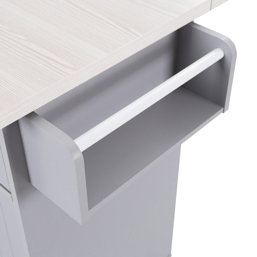 K&K Kitchen Island with Trash Can Storage Cabinet, Kitchen Cart with Drop Leaf, Spice Rack, Towel Rack and Drawer, Rolling Kitchen Island on Wheels with Adjustable Shelf, Grey - Grand Goldman Shop